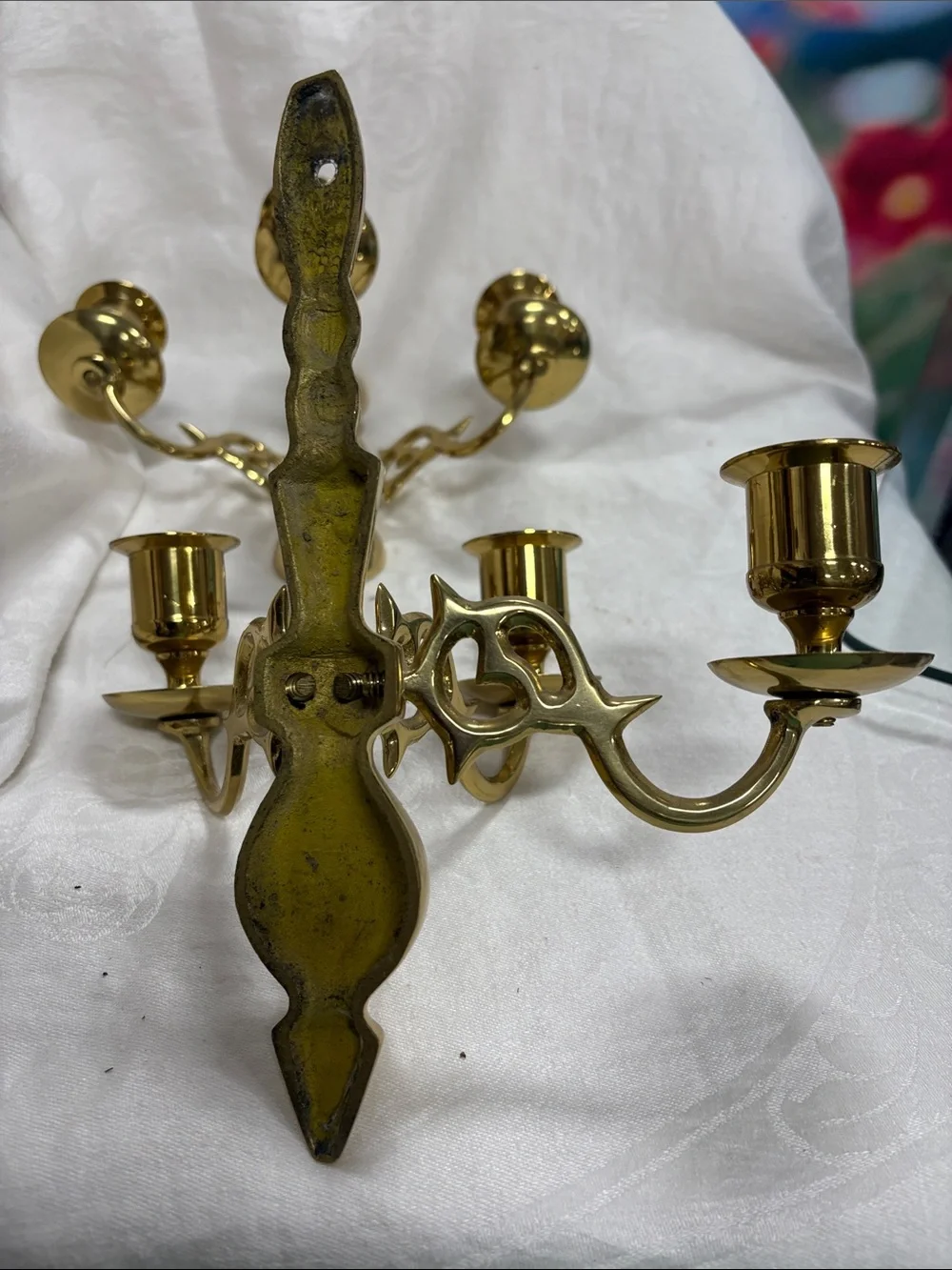 Brass 3-Arm Wall Sconce Pair - Polished Gold Finish